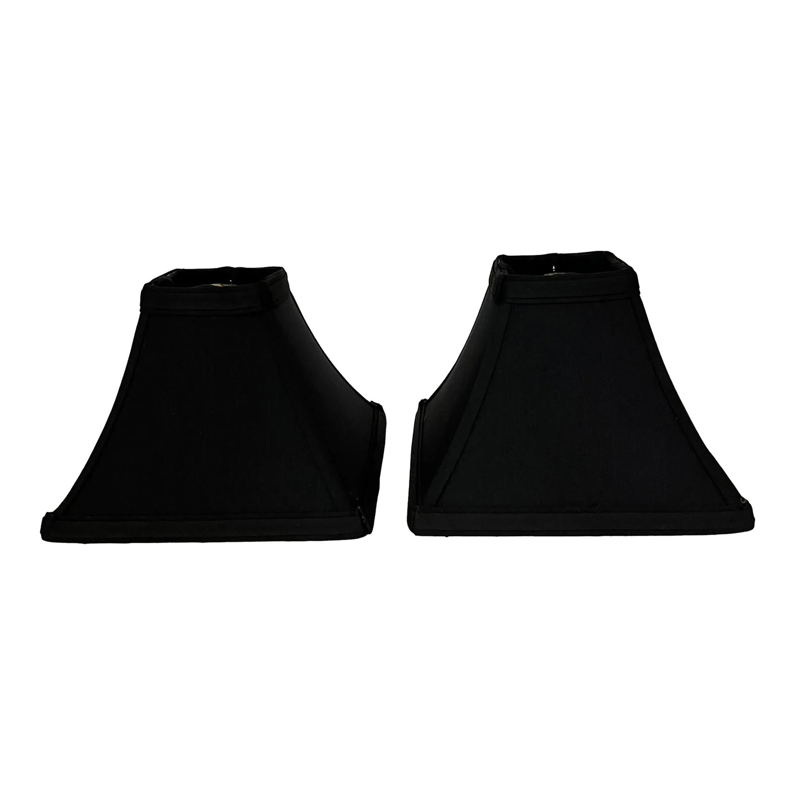 Small Square Black Lampshade - a Pair: Black fabric square lampshades with lining. Great size buffet or mantle lamps and other small lamps. Each measures 7.5" square x 5" h. Condition: Alterations: Original Condition Unaltered