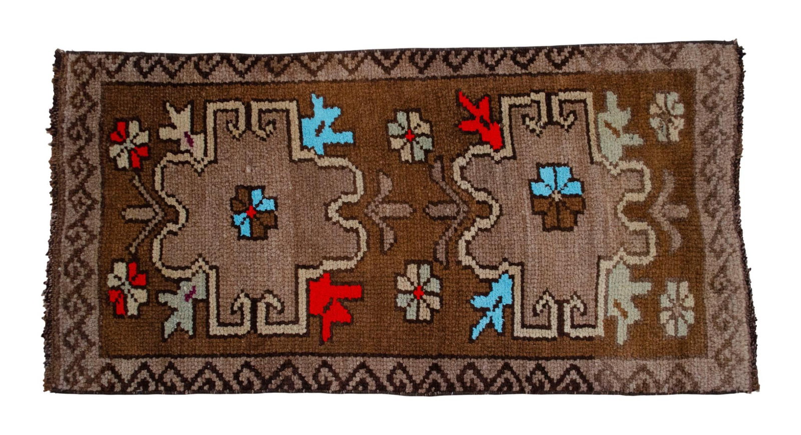 Distressed Low Pile Turkish Small Petite Rug Hand Knotted Organic Wool Mat - 17'' X 34'' - 6