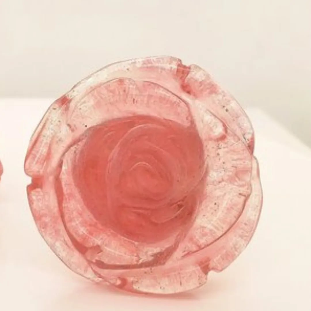 Pair of Christopher Walling Cherry Quartz Glass Roses Earrings - 2