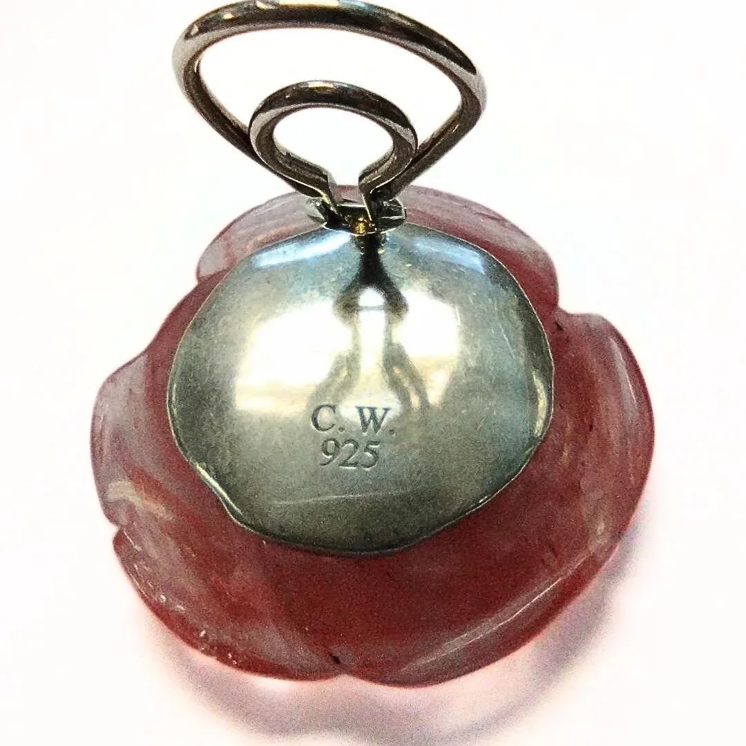 Pair of Christopher Walling Cherry Quartz Glass Roses Earrings - 4