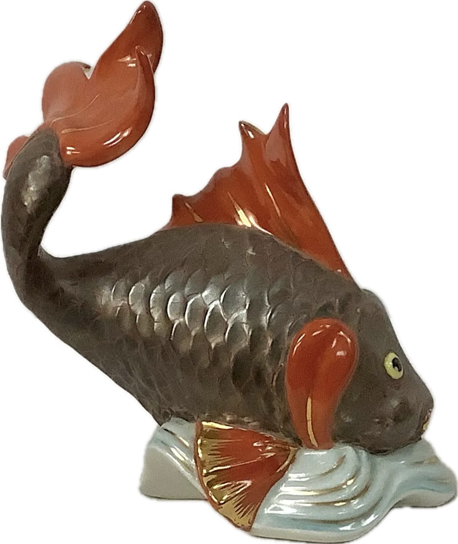 Vintage Hand-Painted Porcelain Herend Koi Fish - 2