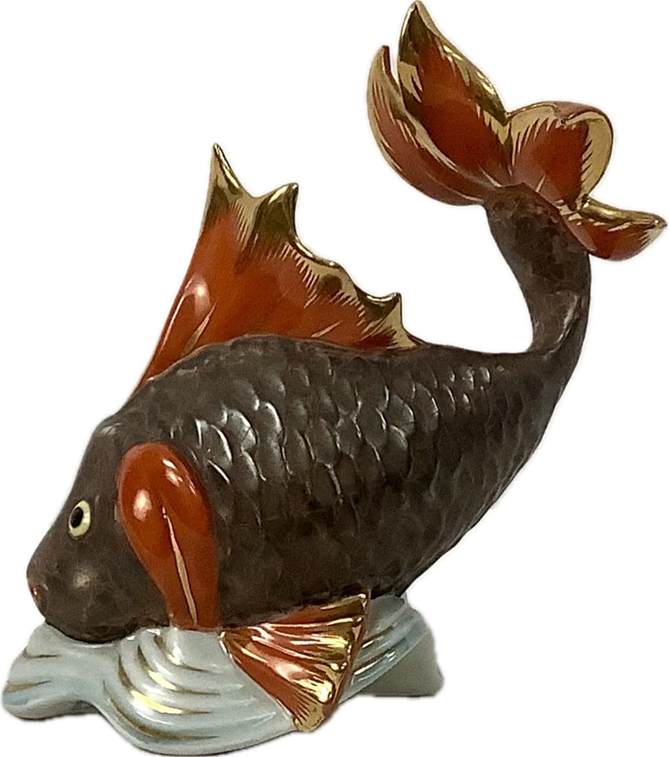 Vintage Hand-Painted Porcelain Herend Koi Fish - 3