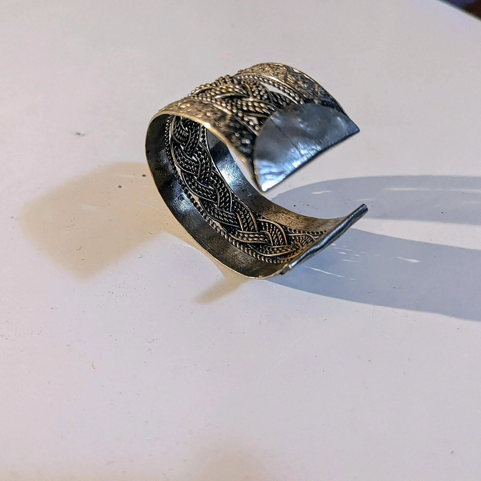 Vintage Braided Egyptian Cuff, Silver - 3