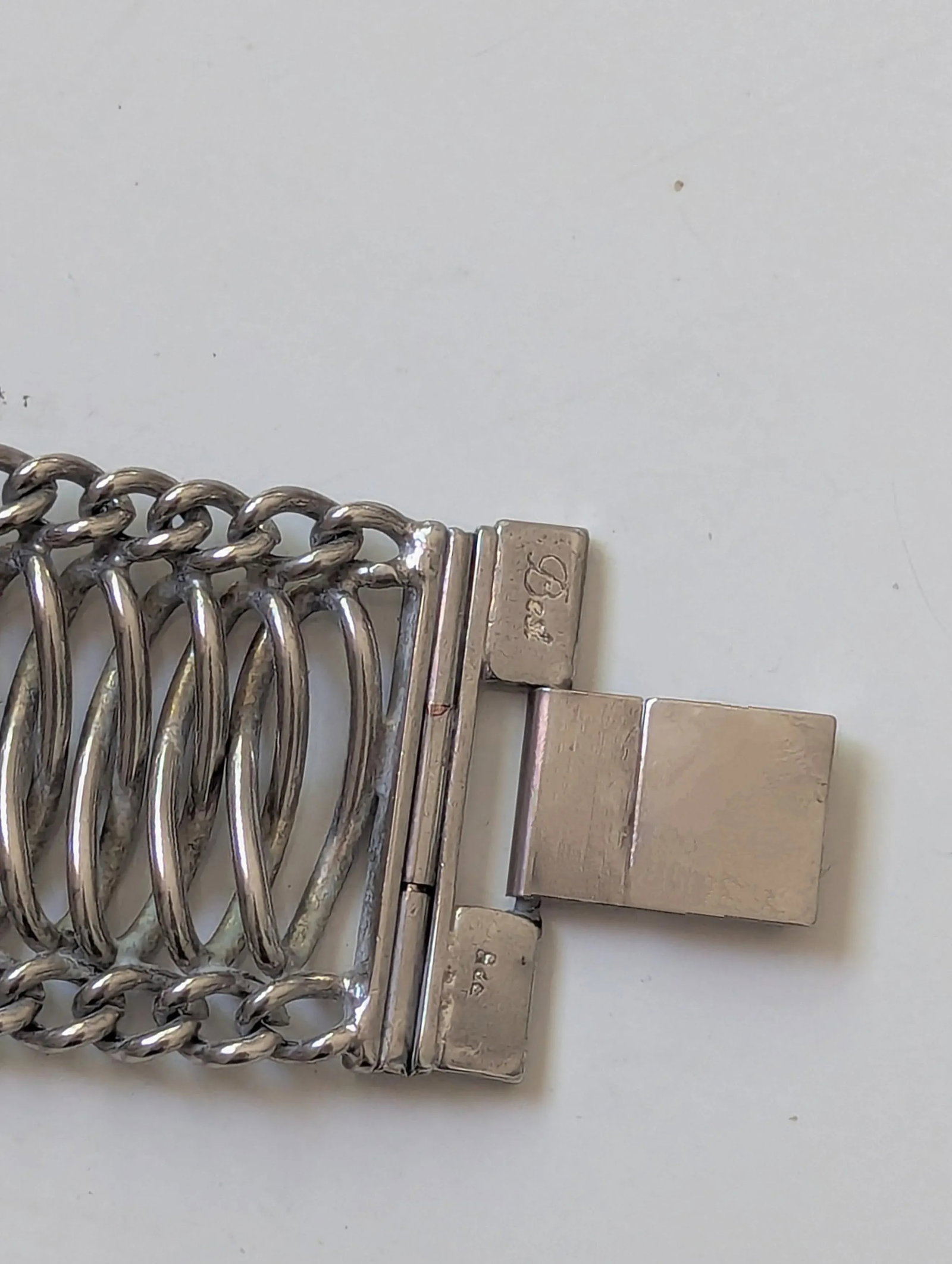 Wide Modernist Woven Silver Cuff Bracelet, Mid-Century - 4