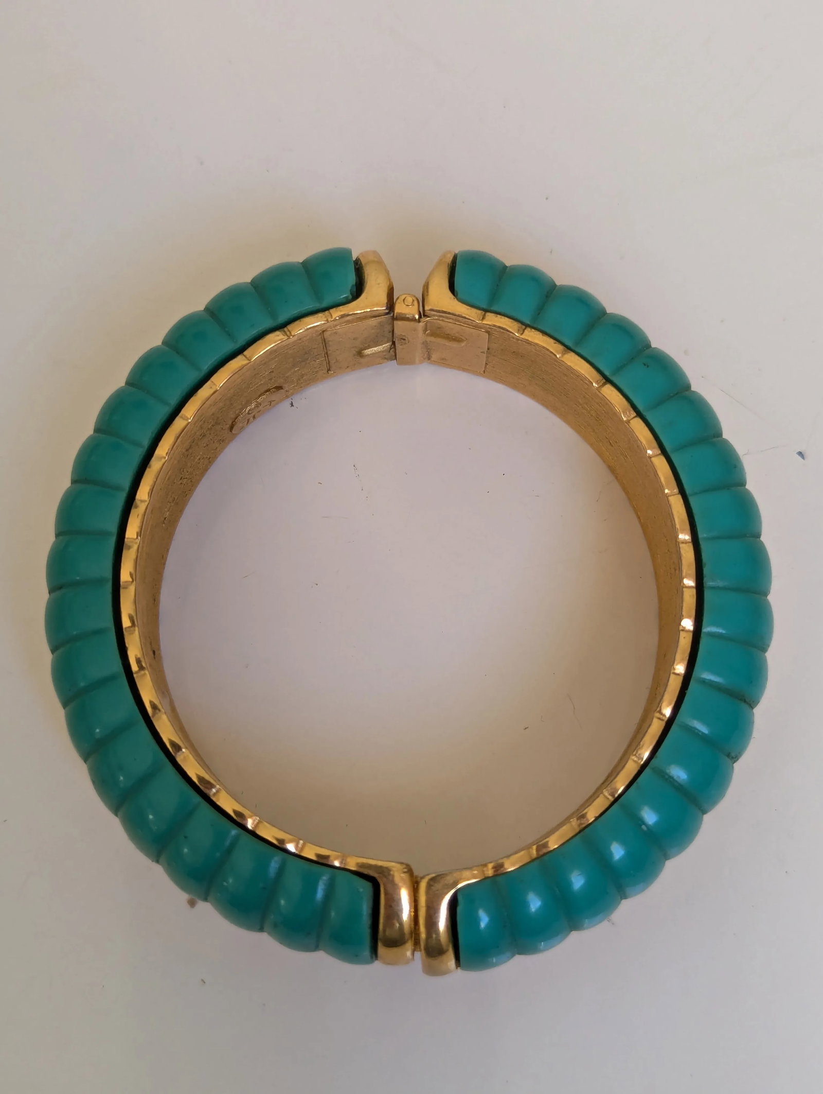 80's Kenneth Jay Lane Teal Enamel and Gold Bangle - 2