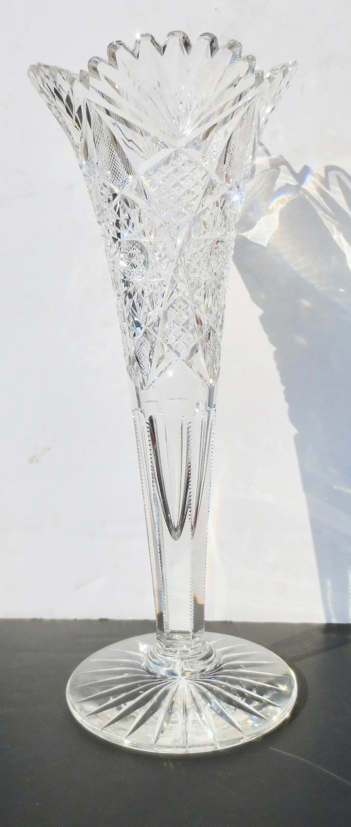 16" Trumpet Vase American Brilliant Cut Crystal Circa 1890s - 4
