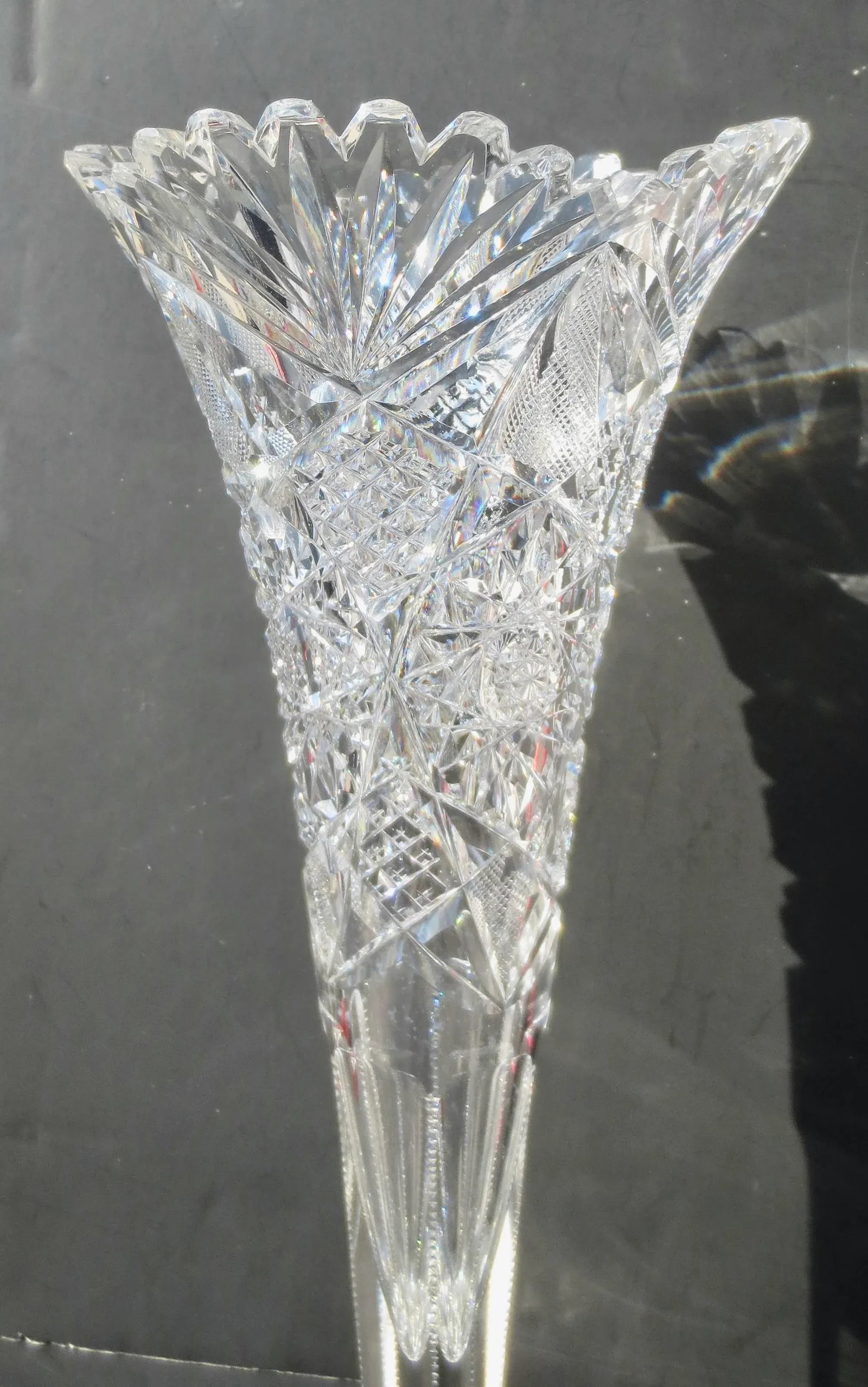 16" Trumpet Vase American Brilliant Cut Crystal Circa 1890s - 6