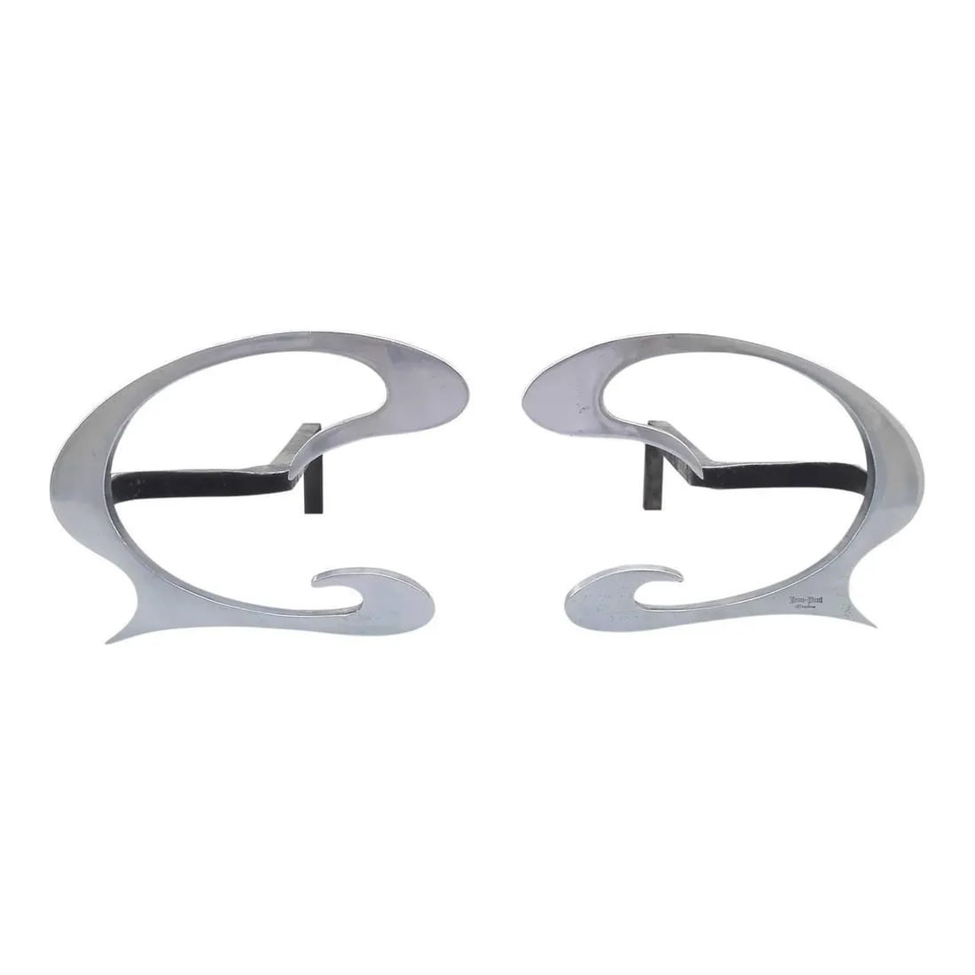 Pair of Stainless Steel 1970s Art Nouveau Andirons by Jean-Paul Creations - 3