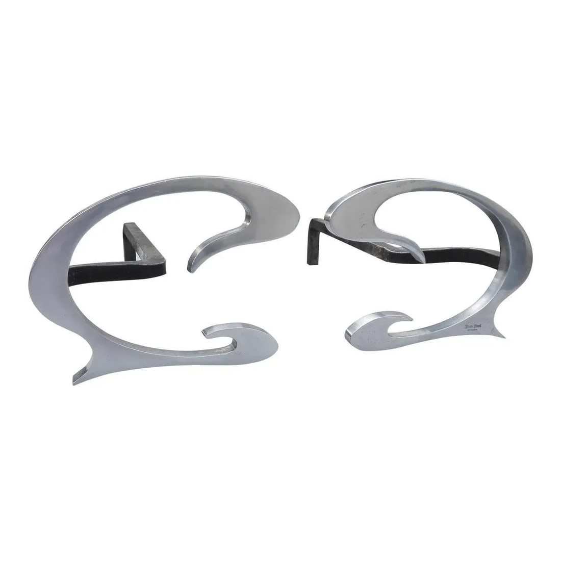 Pair of Stainless Steel 1970s Art Nouveau Andirons by Jean-Paul Creations - 4