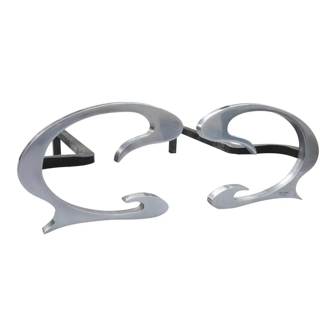 Pair of Stainless Steel 1970s Art Nouveau Andirons by Jean-Paul Creations - 5
