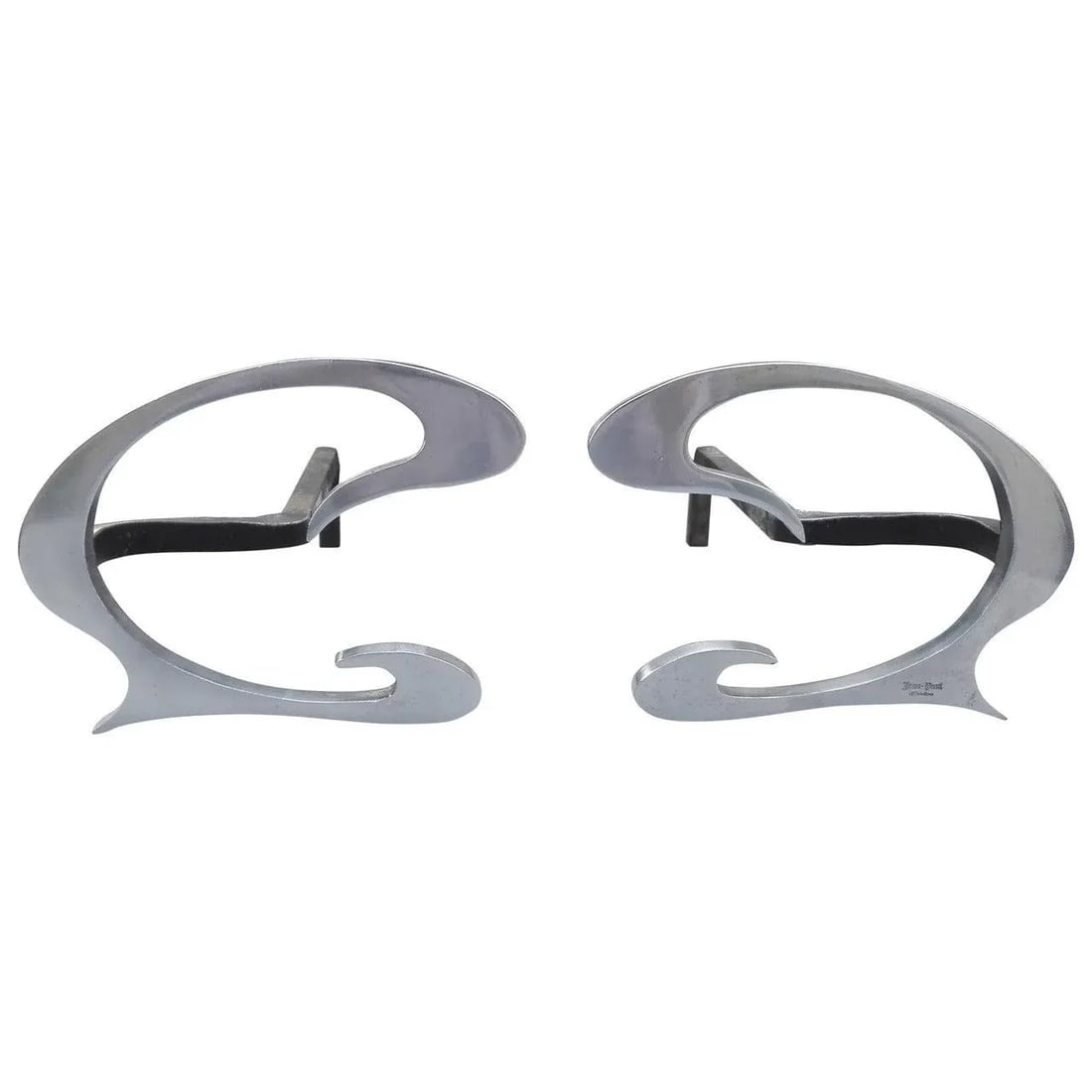 Pair of Stainless Steel 1970s Art Nouveau Andirons by Jean-Paul Creations - 7