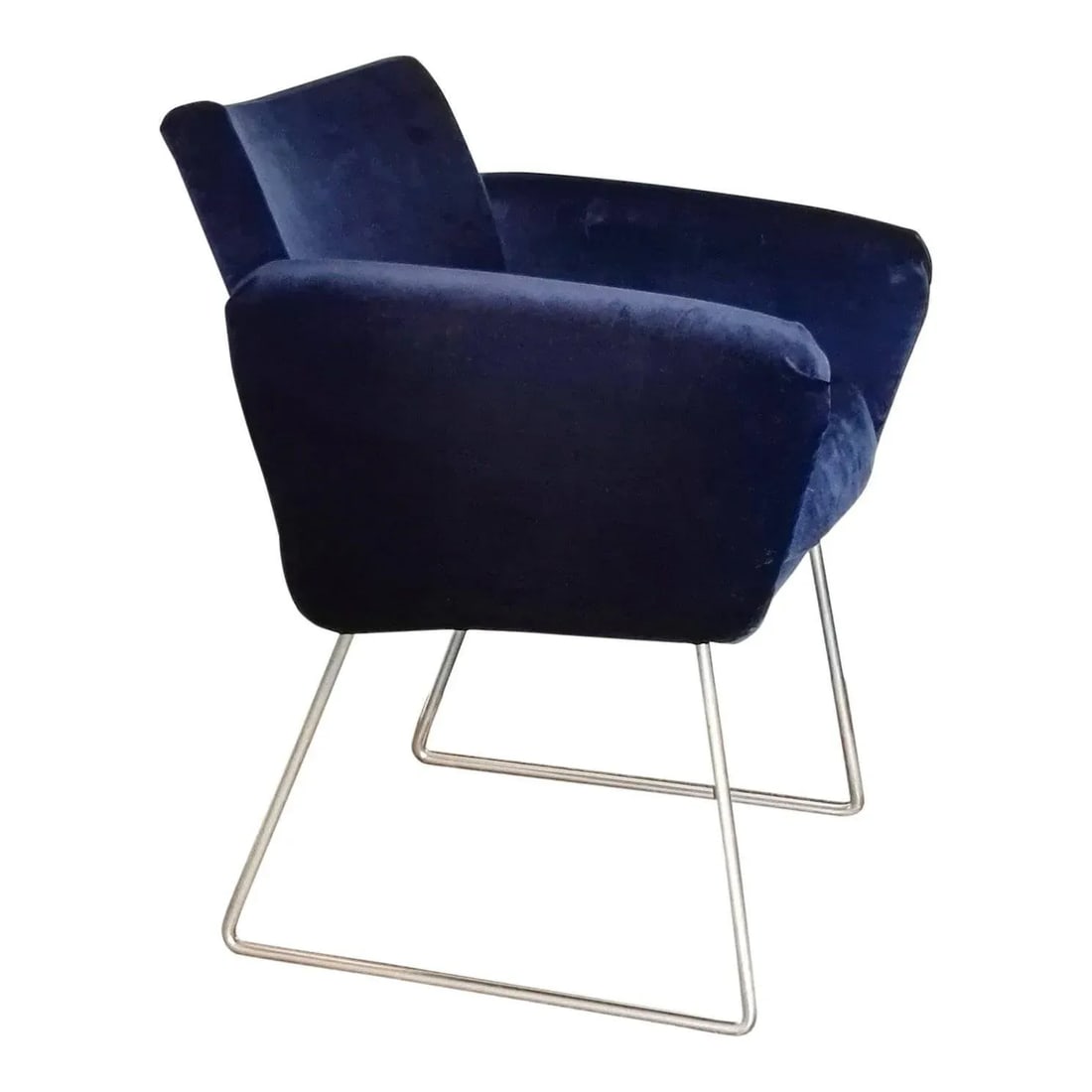 Pair of French Midcentury Modern Blue Velvet 760 Chairs by Joseph Andre Motte - 3