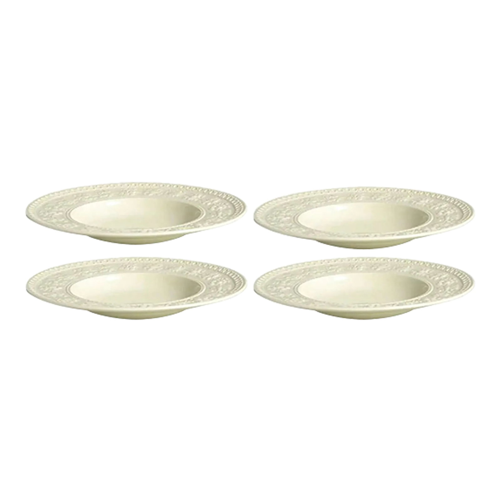 Wedgwood China Wellesley Pattern Rim Soup Bowl - Set of 4: Wedgwood Wellesley pattern rim soup bowls, set of 4, discontinued, made in England, slightly off white, like new condition Condition: Alterations: Original Condition Unaltered Imperfections: Some