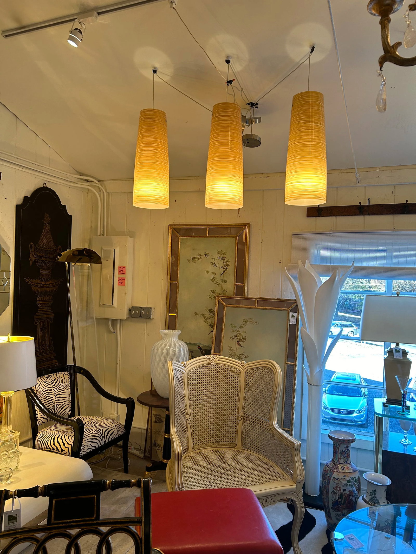Foscarini Murano Sleek Gold & Cream Striated Fiberglass Large Pendants -Set of 3 - 2