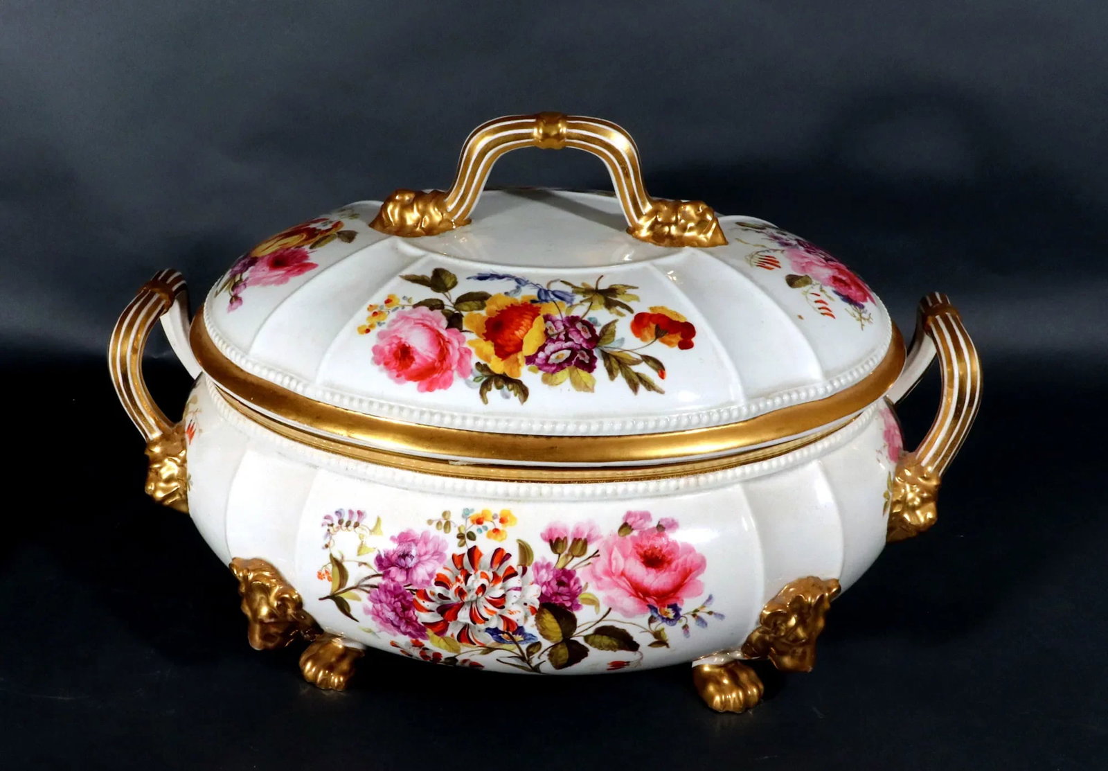 Derby Porcelain Large Botanical Soup Tureen, Cover & Stand - 10