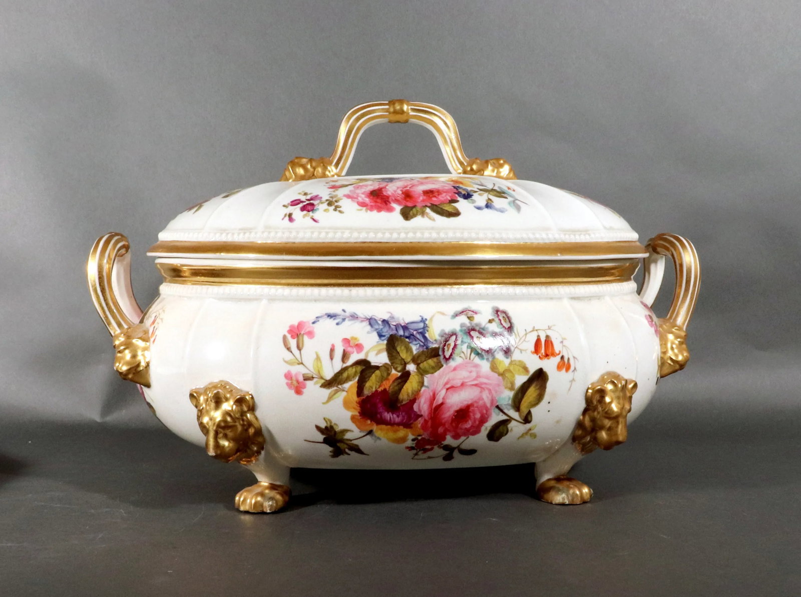 Derby Porcelain Large Botanical Soup Tureen, Cover & Stand - 12