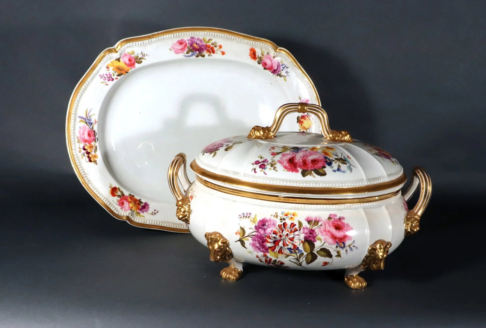 Derby Porcelain Large Botanical Soup Tureen, Cover & Stand - 3