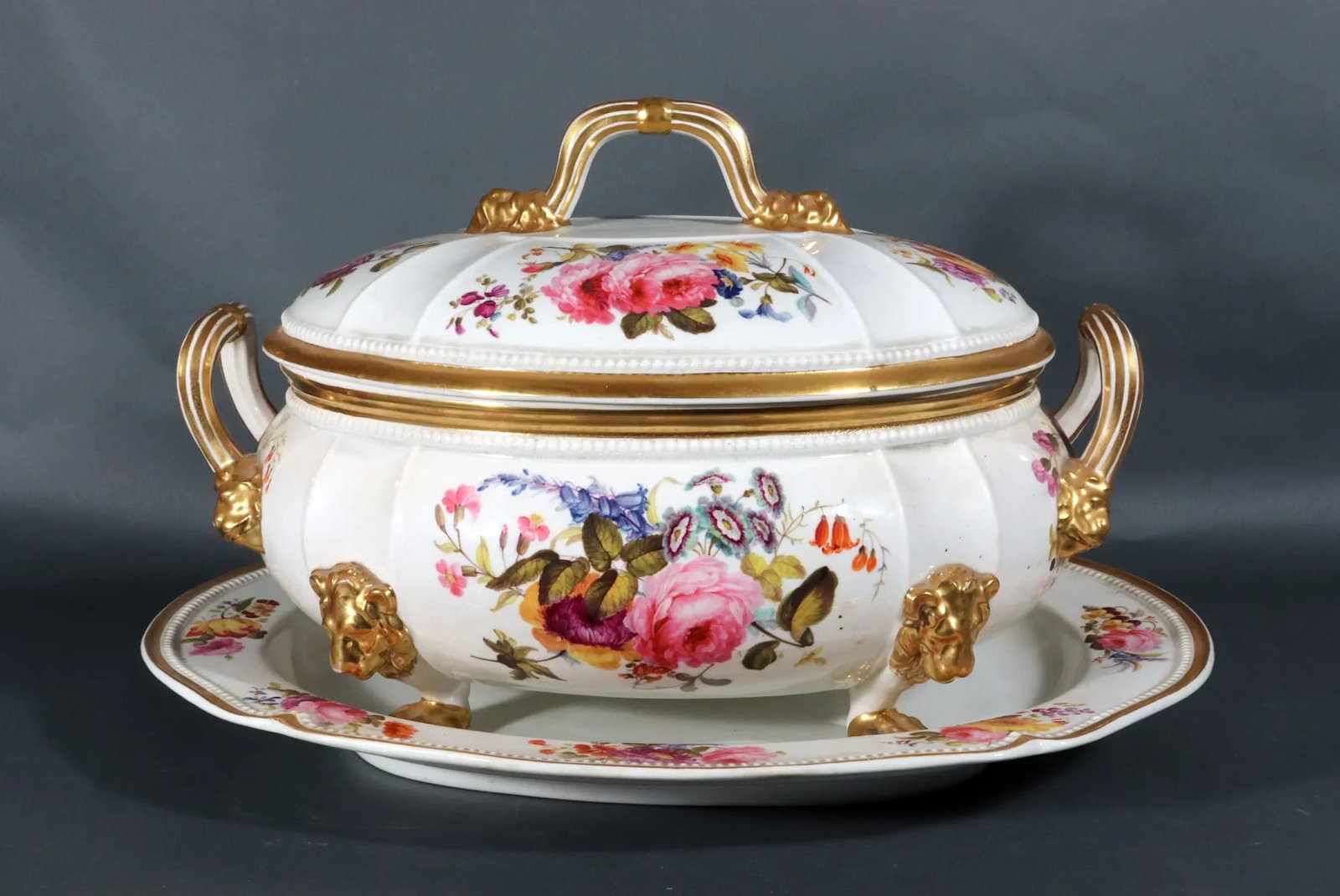 Derby Porcelain Large Botanical Soup Tureen, Cover & Stand - 5