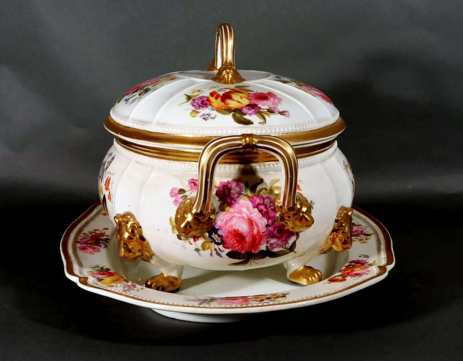 Derby Porcelain Large Botanical Soup Tureen, Cover & Stand - 6
