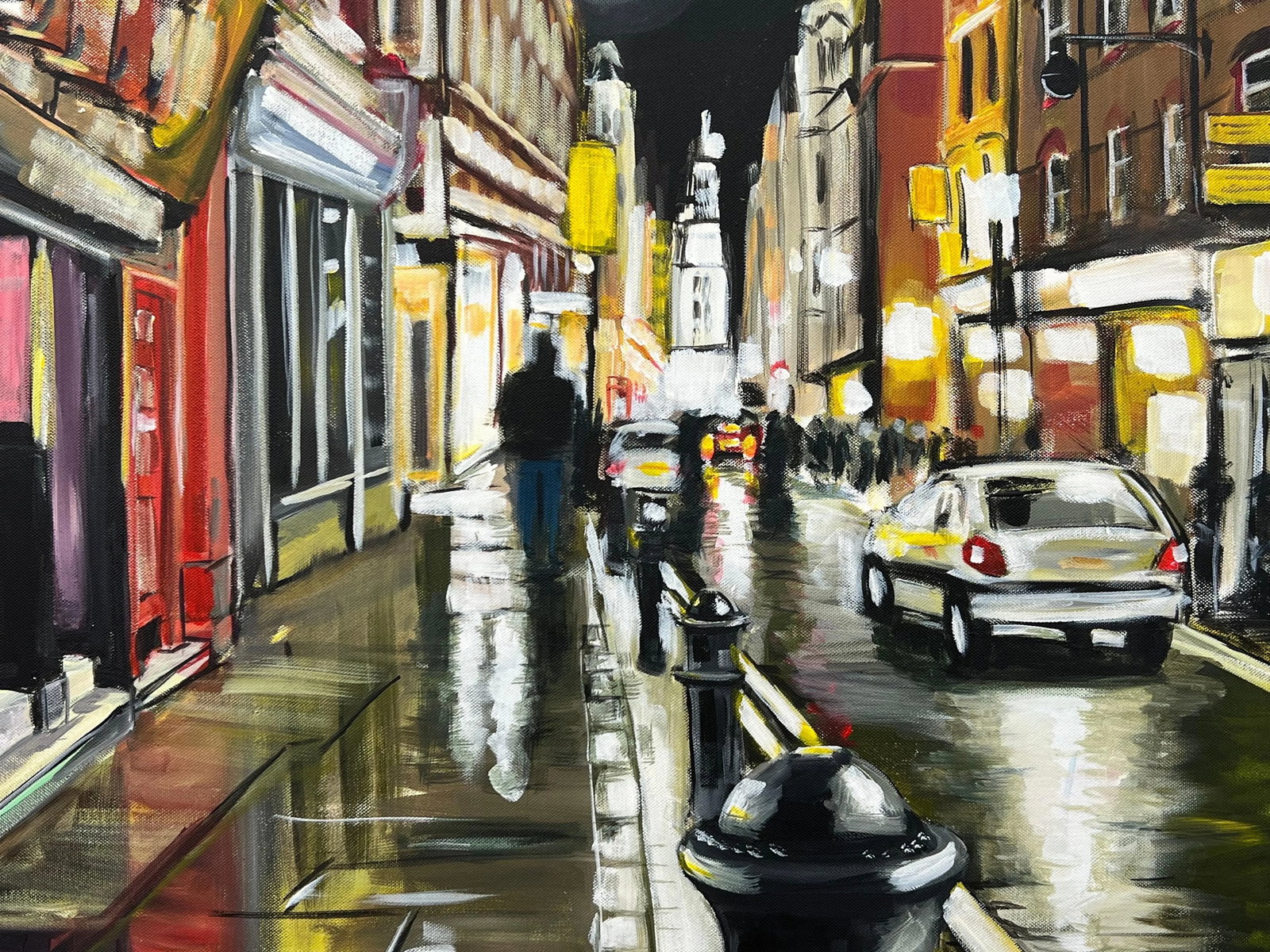 Modern Impressionist Painting of Soho London at Night - Unique Original Art by British Urban Landsca - 10