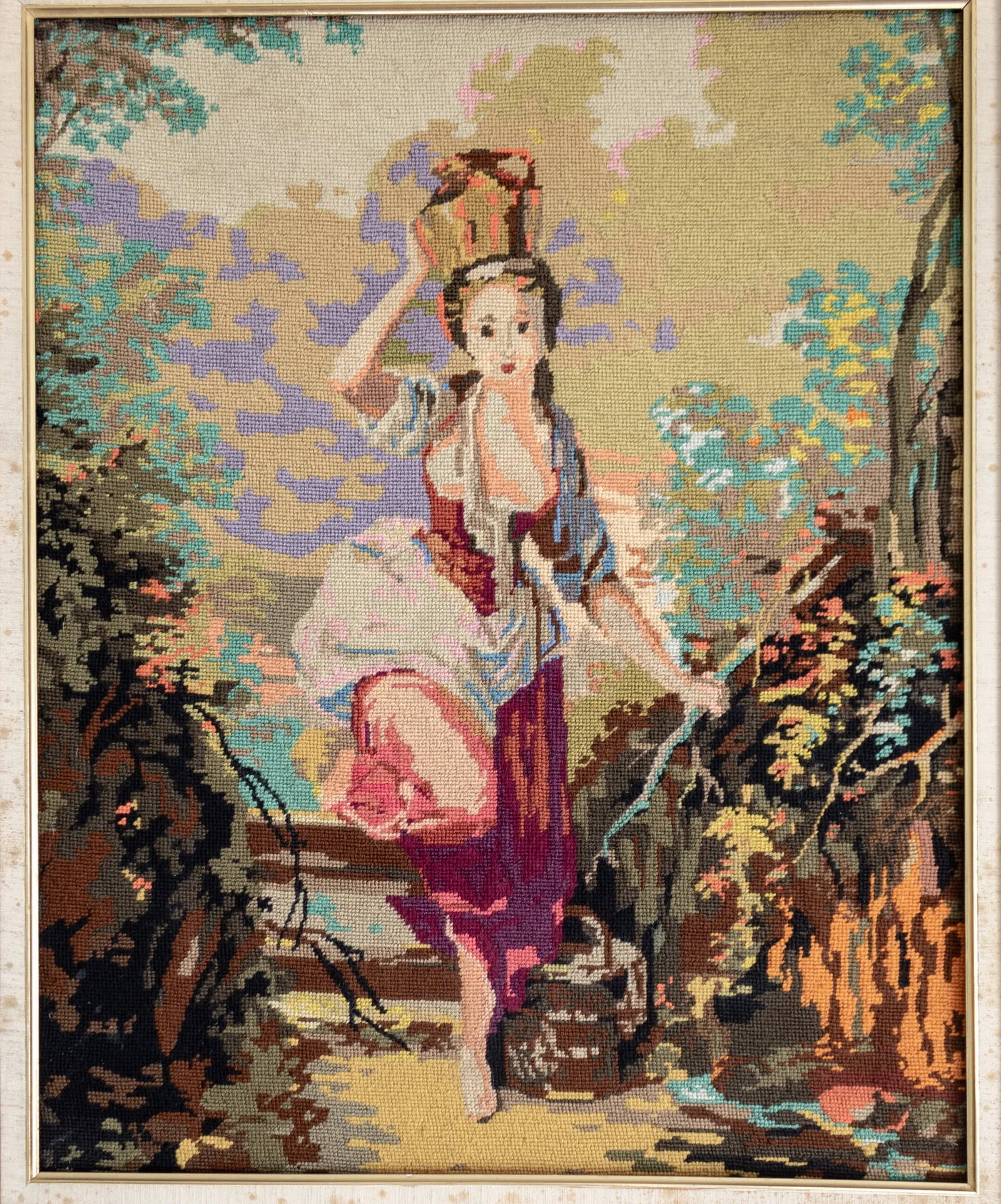 French Needlepoint Tapestry of Jean-Baptiste Huet's La Laitière the Milkmaid - 3