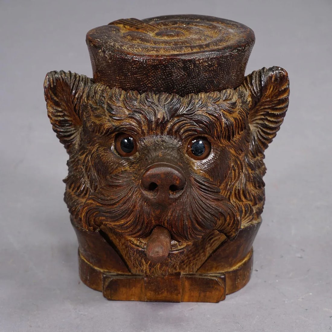 Arrow Leftarrow Right Pinterest Button a Wooden Carved Black Forest Tobacco Box Terrier Head Ca. 190 - 2