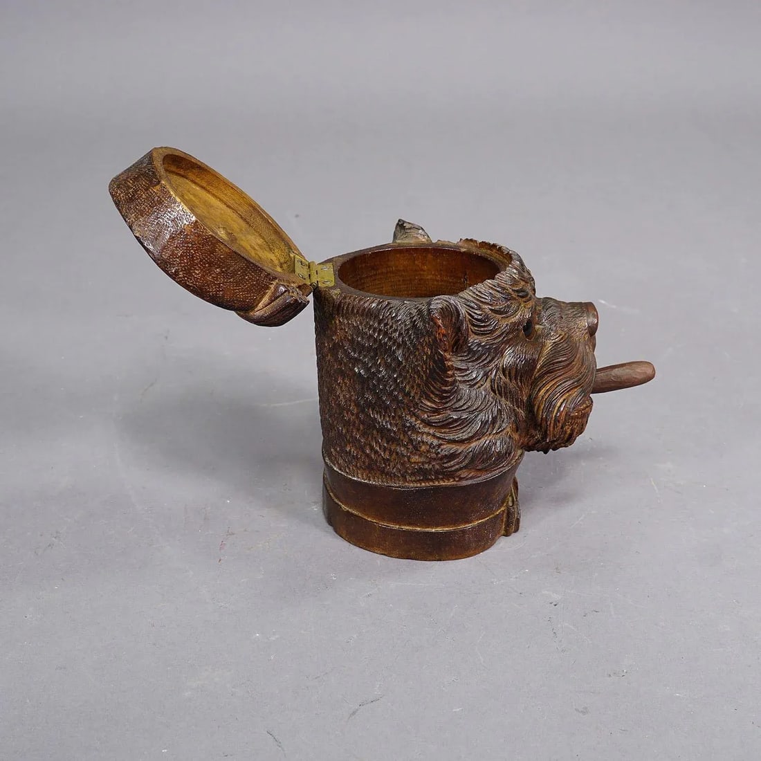 Arrow Leftarrow Right Pinterest Button a Wooden Carved Black Forest Tobacco Box Terrier Head Ca. 190 - 3