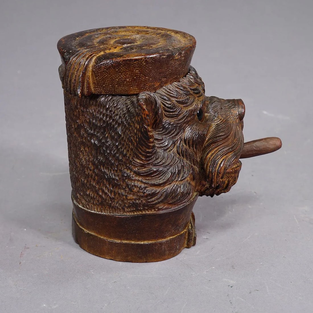 Arrow Leftarrow Right Pinterest Button a Wooden Carved Black Forest Tobacco Box Terrier Head Ca. 190 - 5