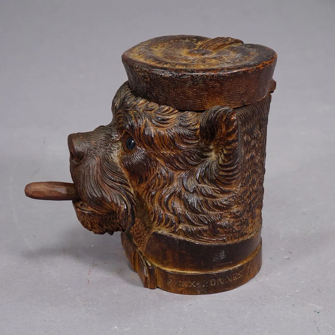 Arrow Leftarrow Right Pinterest Button a Wooden Carved Black Forest Tobacco Box Terrier Head Ca. 190 - 6