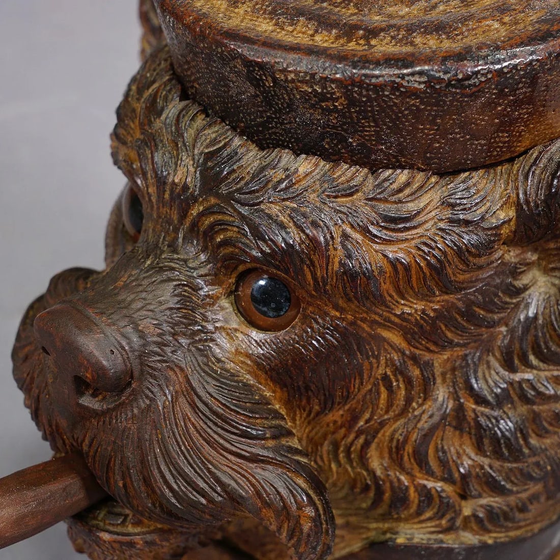 Arrow Leftarrow Right Pinterest Button a Wooden Carved Black Forest Tobacco Box Terrier Head Ca. 190 - 7