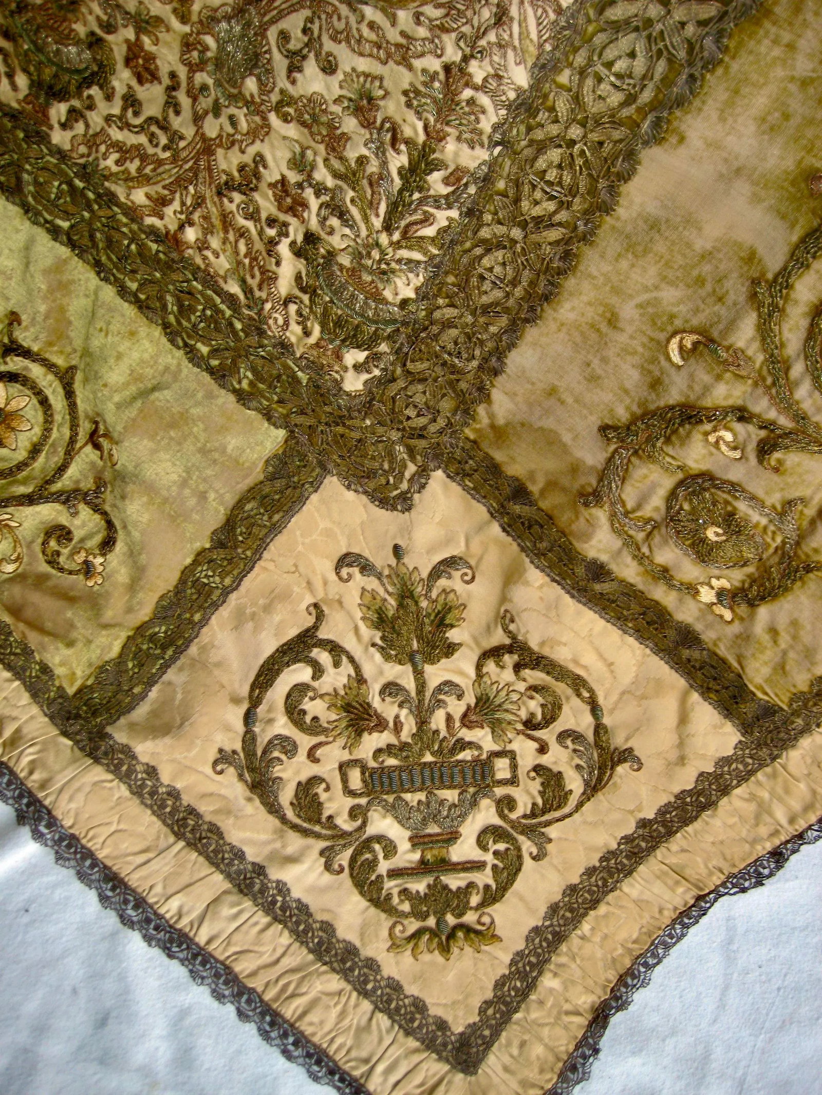 Late 19th Century Gold and Silver Embroidered Velvet Tablecloth or Cover - 4