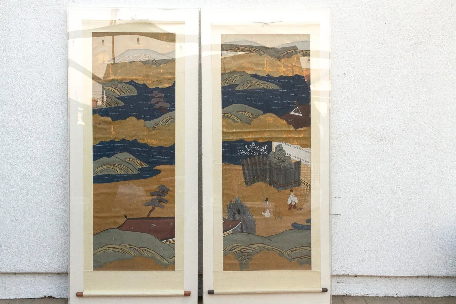 Set of 2, Tall Antique Japanese Nature Scroll Paintings - 3
