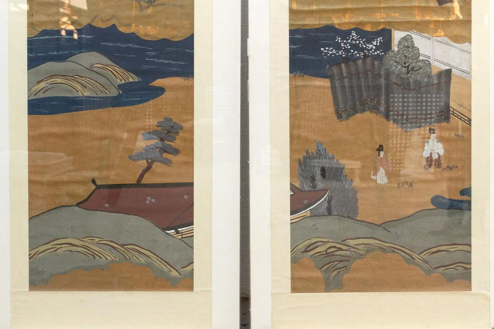 Set of 2, Tall Antique Japanese Nature Scroll Paintings - 4