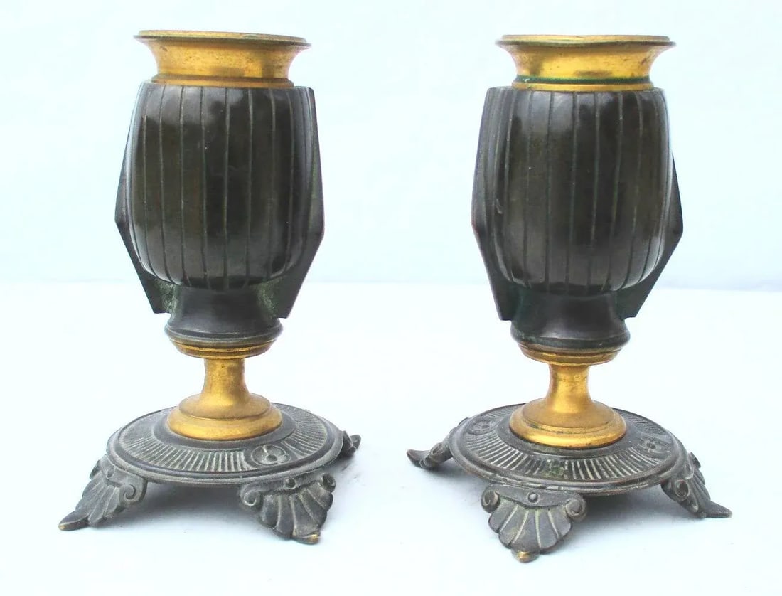 Egyptian Revival Bronze Candlesticks - a Pair - 3