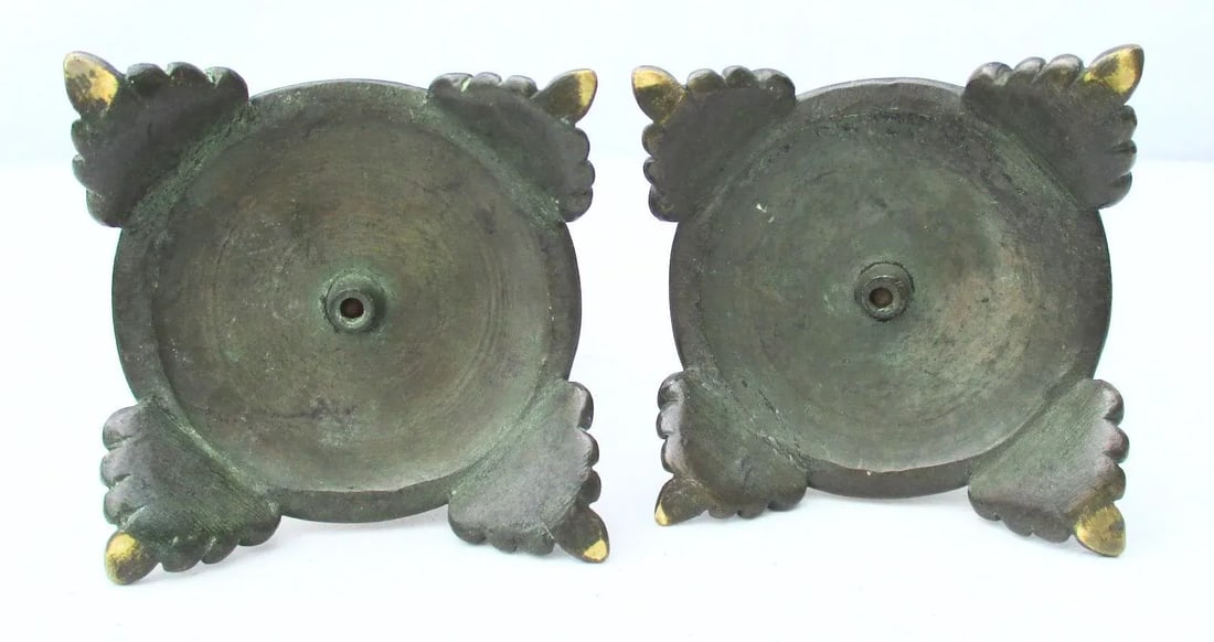 Egyptian Revival Bronze Candlesticks - a Pair - 4