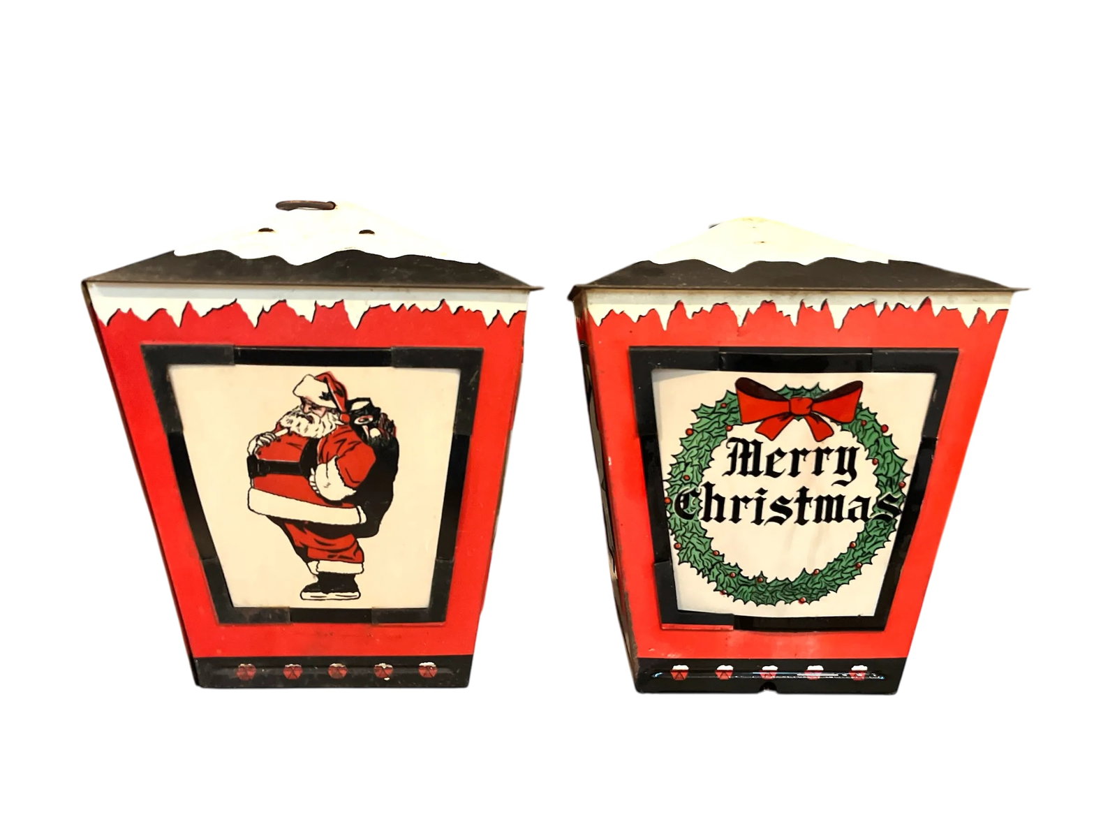 Vintage 1950s Christmas Lanterns With Four Designs, Santa Claus, Christmas Tree and Wreath Lamp - a - 2
