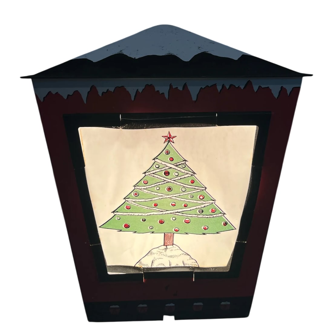 Vintage 1950s Christmas Lanterns With Four Designs, Santa Claus, Christmas Tree and Wreath Lamp - a - 5