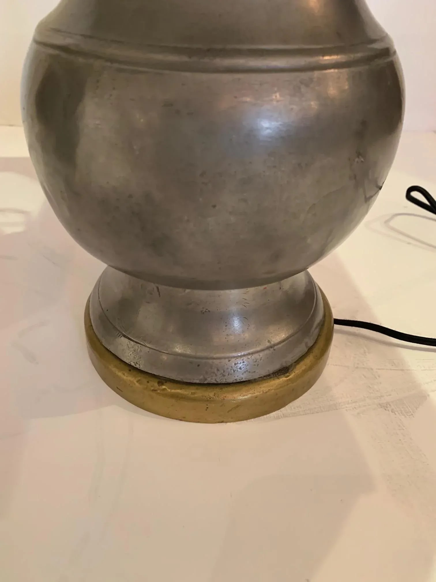 Pewter and Brass Table Lamps With Custom Shades - a Pair - 10