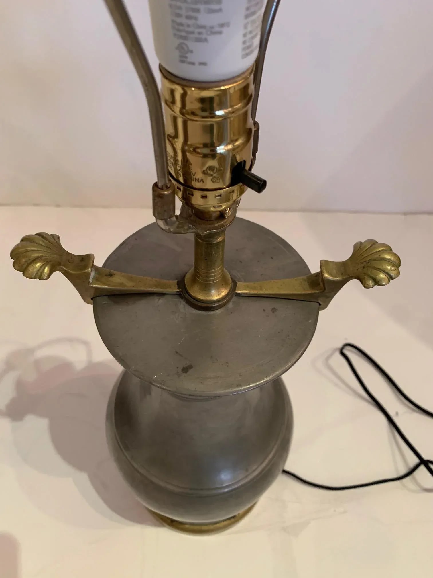 Pewter and Brass Table Lamps With Custom Shades - a Pair - 2