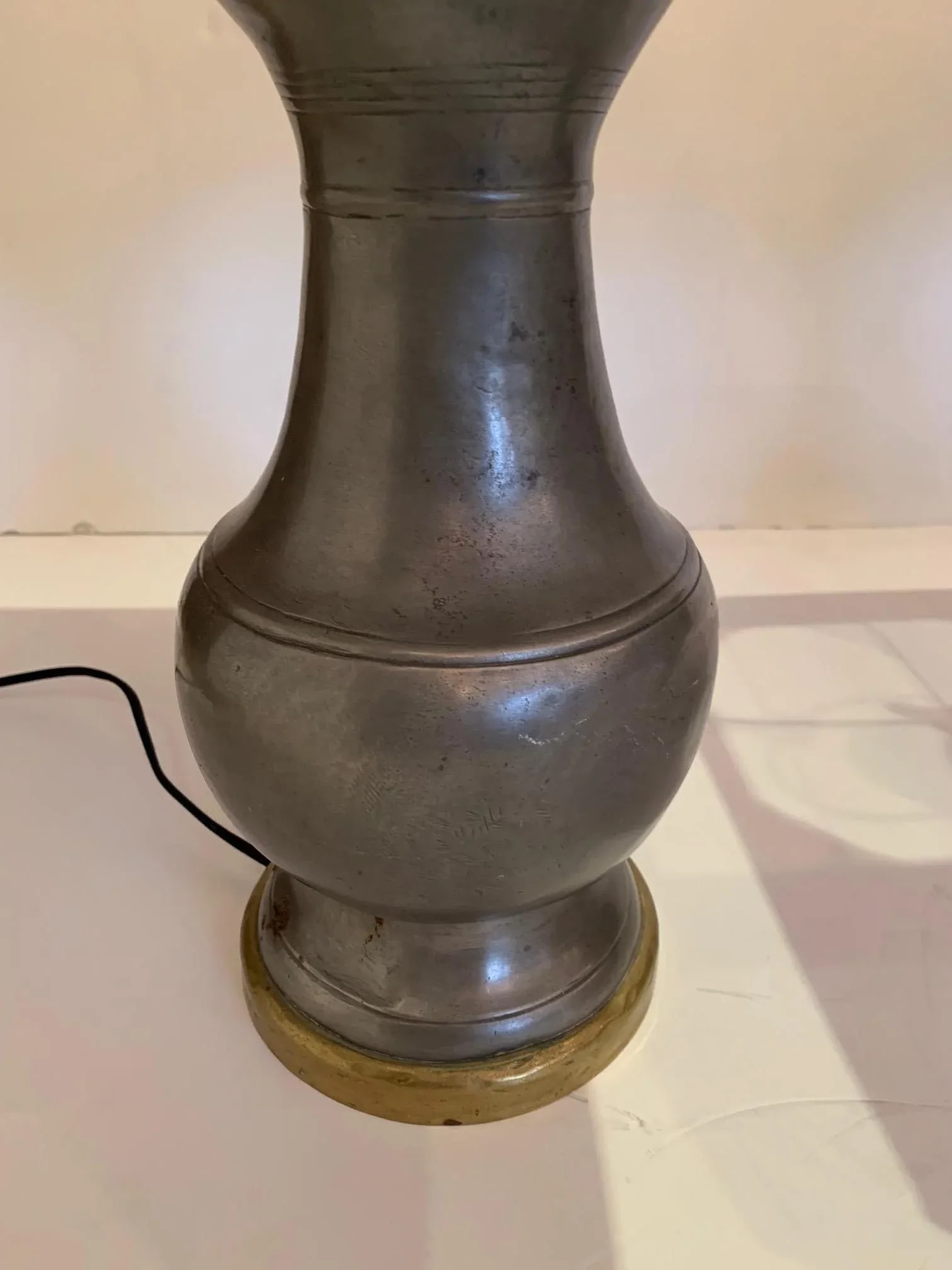 Pewter and Brass Table Lamps With Custom Shades - a Pair - 8