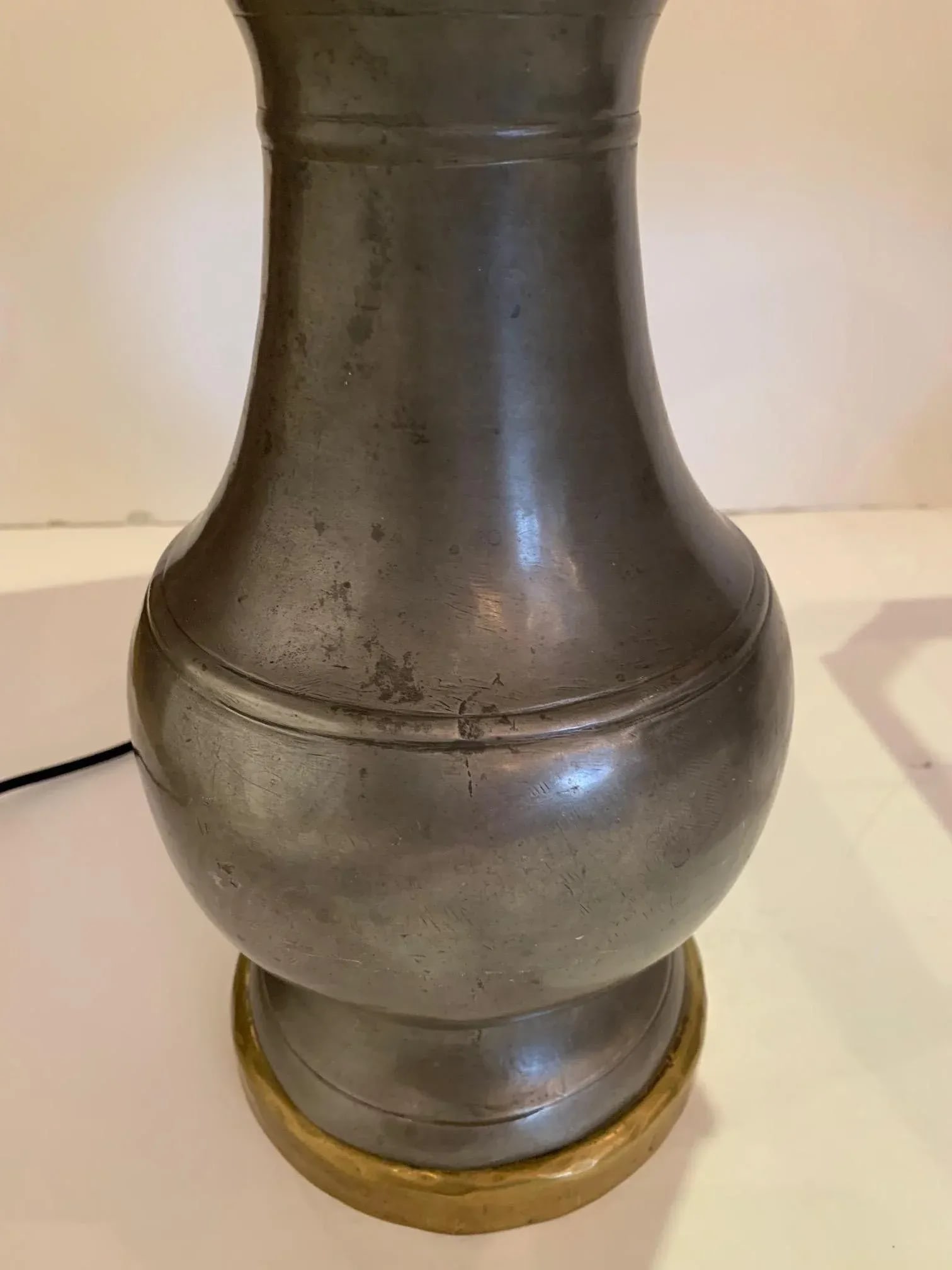 Pewter and Brass Table Lamps With Custom Shades - a Pair - 9