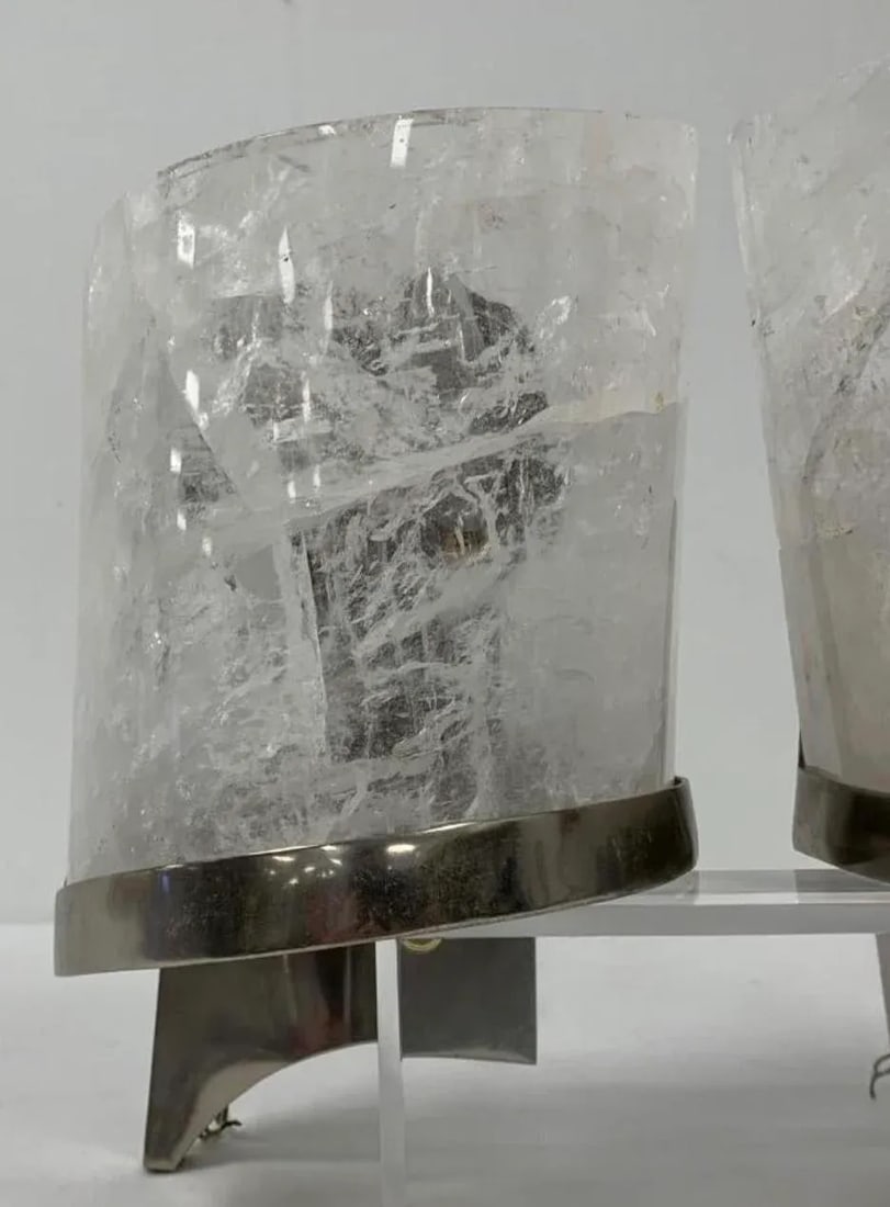Rock Crystal and Chrome Wall Sconces - a Pair - 2