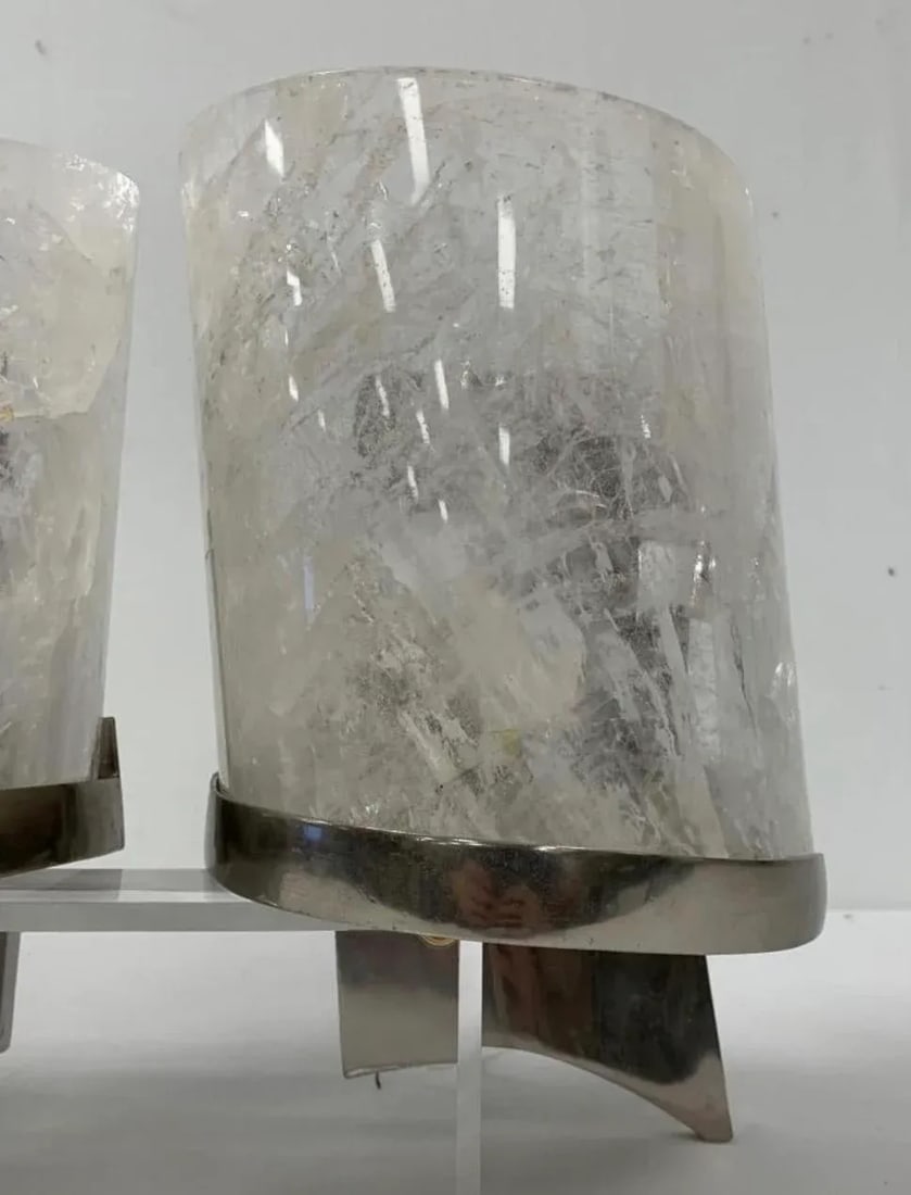 Rock Crystal and Chrome Wall Sconces - a Pair - 3