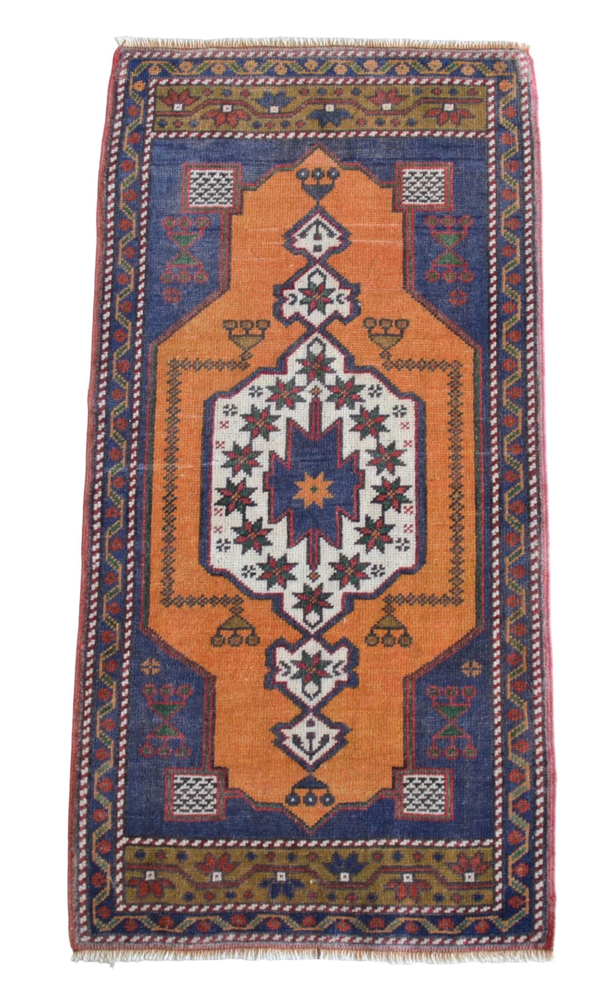 Hand Knotted Small Oushak Rug. Low Pile Entryway Decor DoorMat - 23'' X 46'' - 4