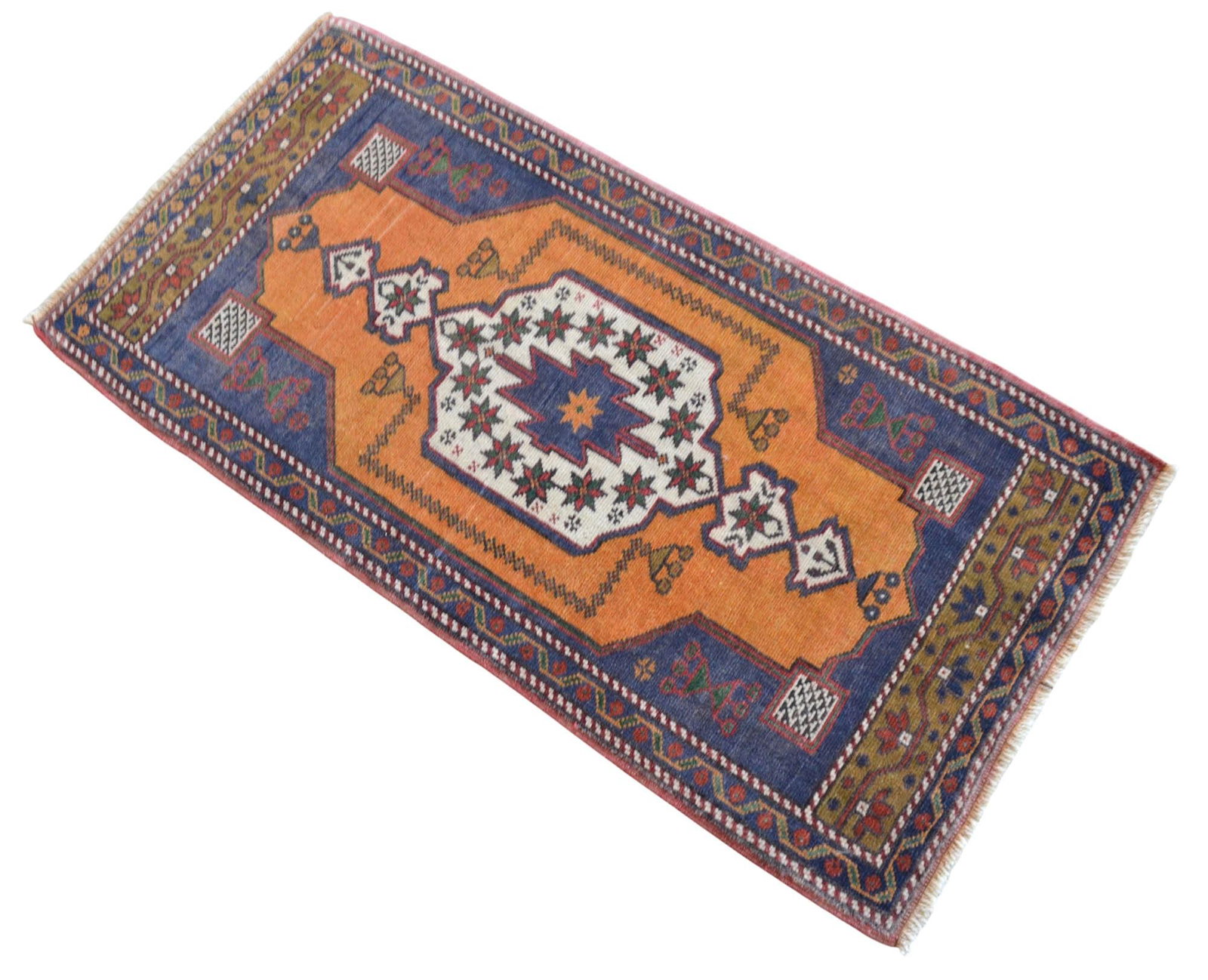 Hand Knotted Small Oushak Rug. Low Pile Entryway Decor DoorMat - 23'' X 46'' - 7
