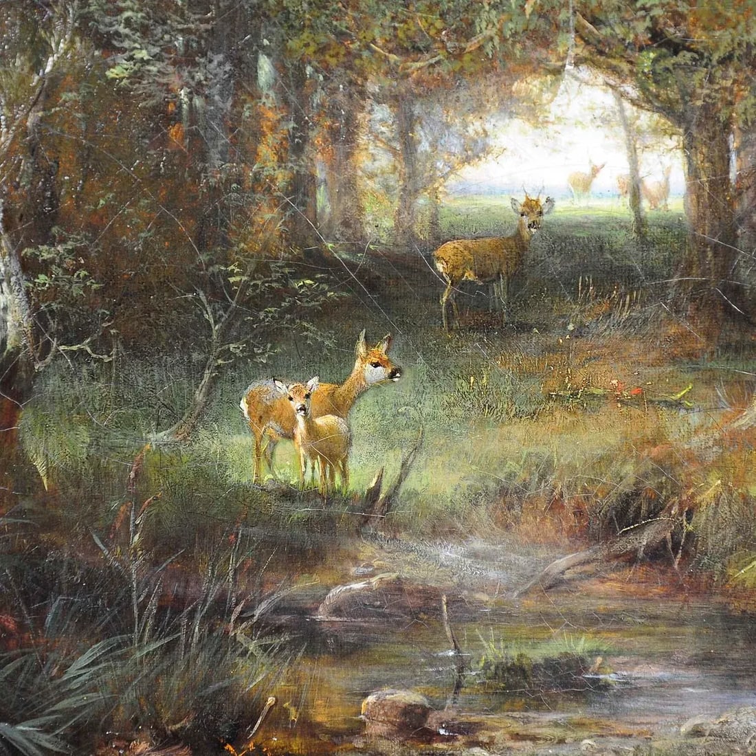 Ludwig Sellmayr - Deer With Doe and Fawn in the Forest Ca. 1880 - 3