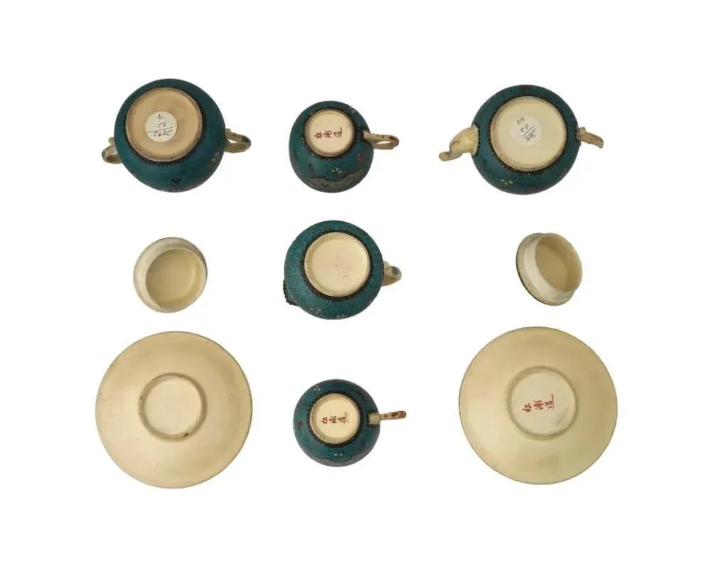 19th Century Japanese Cloisonne Enamel Ceramic Tea Set of 7 Pieces - 4