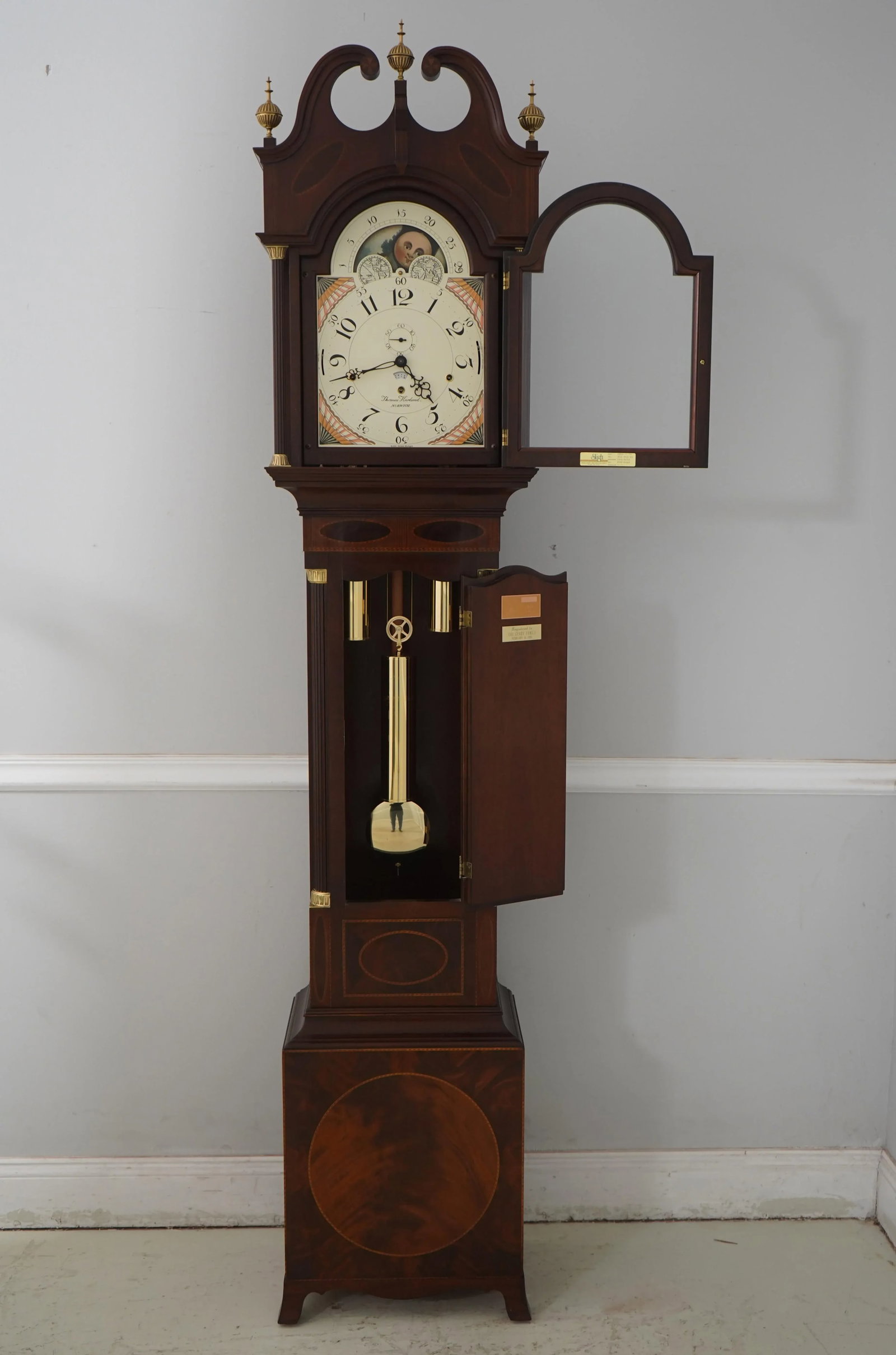 Sligh Thomas Harland Inlaid Mahogany Grandfather Clock - 3
