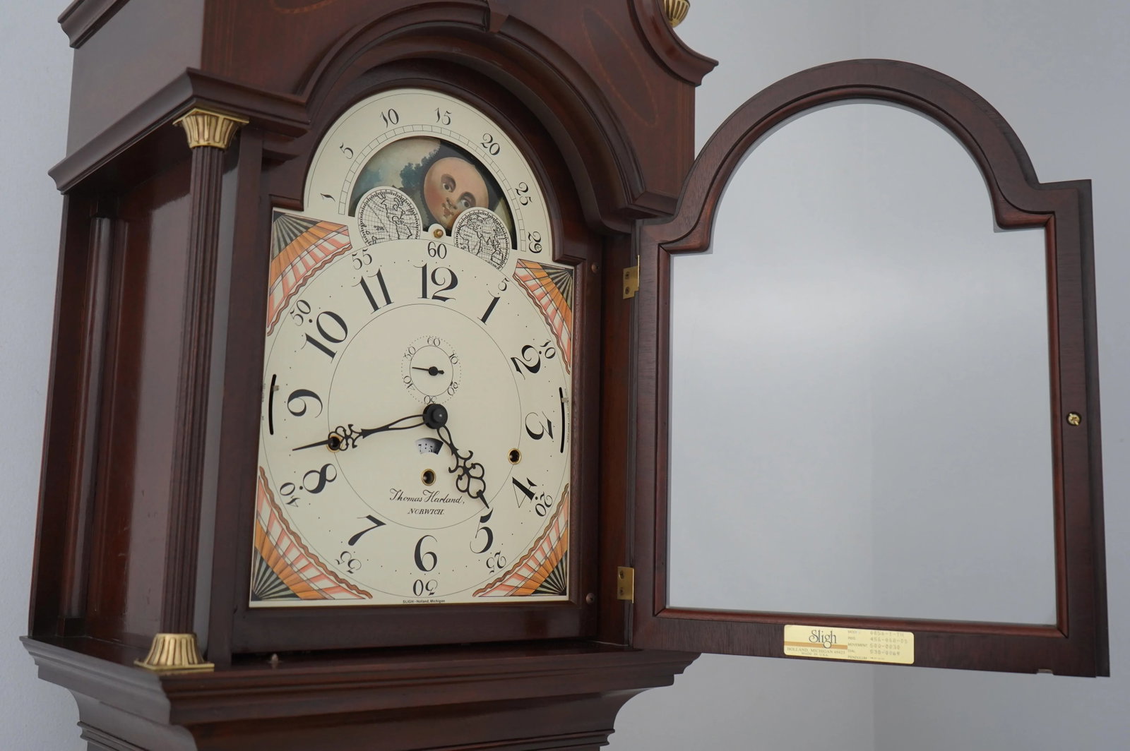 Sligh Thomas Harland Inlaid Mahogany Grandfather Clock - 4
