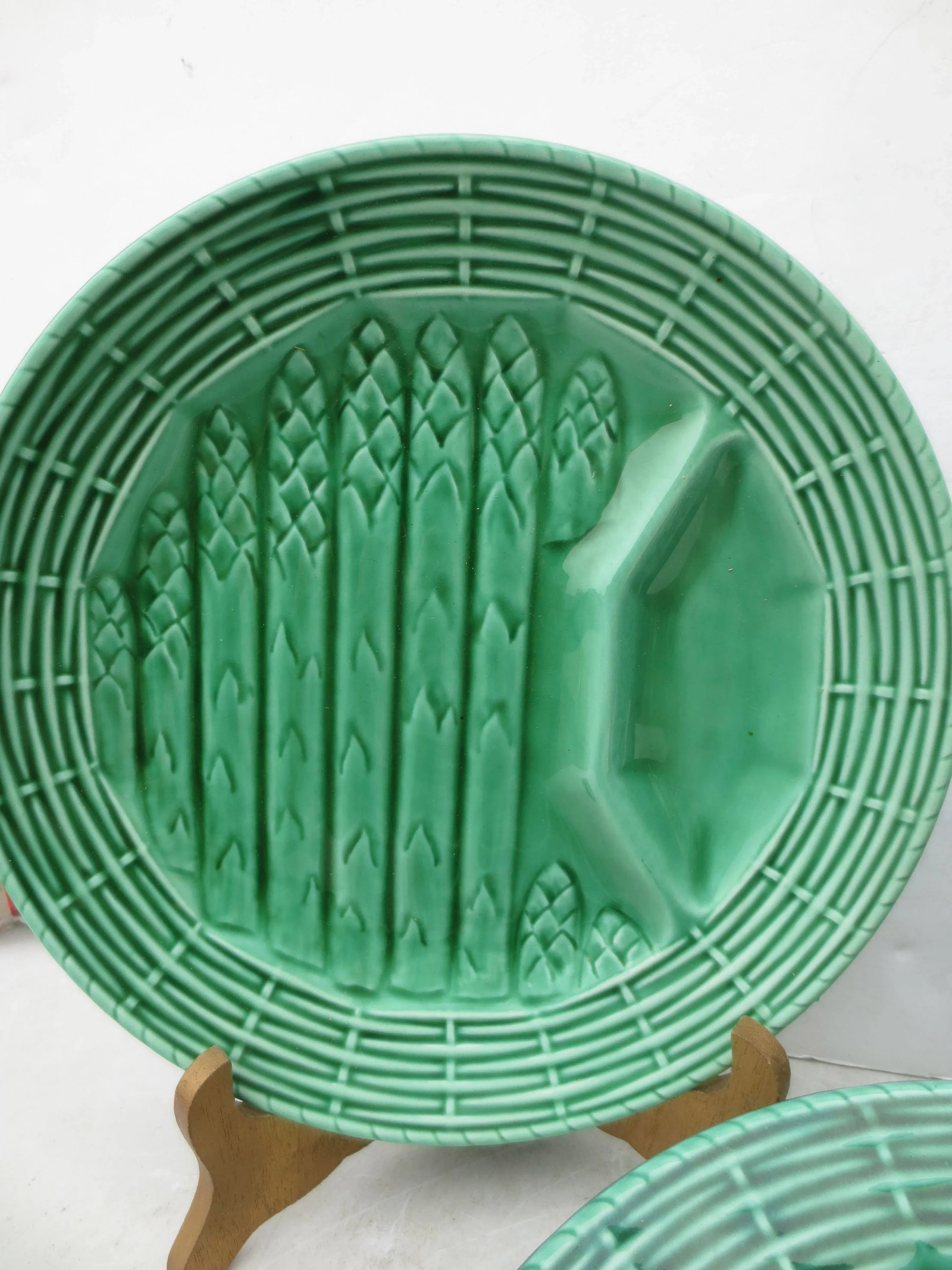 Sarreguemines Majolica Asparagus Plates- Set of 6 - 5